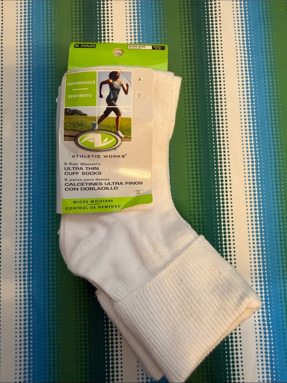 Athletic Works White Women's Ultra Thin Cuff Athletic Socks - 5 Pair